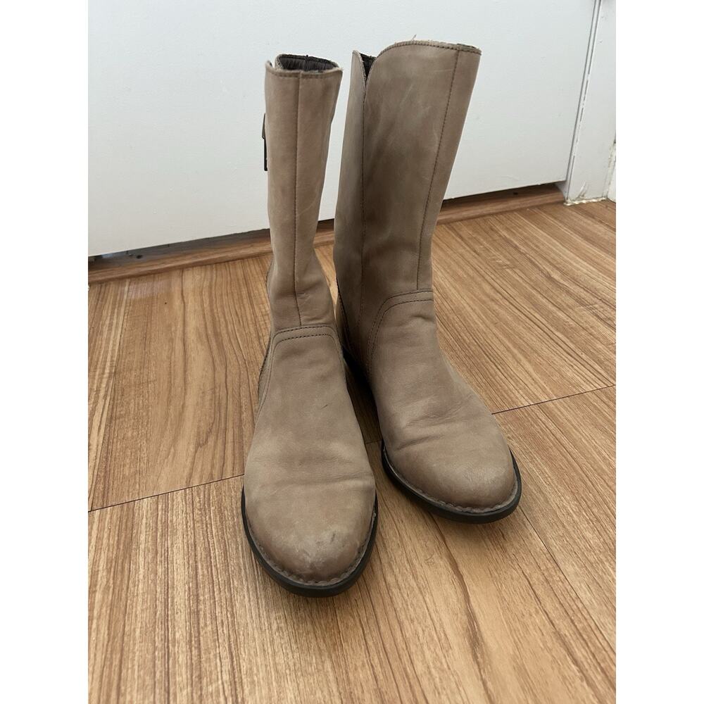 Born Mid Calf Boots Lined Ivory Side Zipper Size 7.5